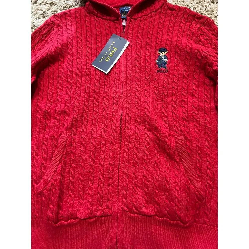 NWT❤️Polo Ralph Lauren Big Girls Polo Bear Cotton Full-Zip Sweatshirt szL